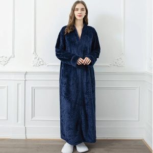 HUAZONG Robe De Chambre Femme à Fermeture Éclair - Peignoir Doux Manches Courtes/Longues Avec Poches - Confort Quotidien