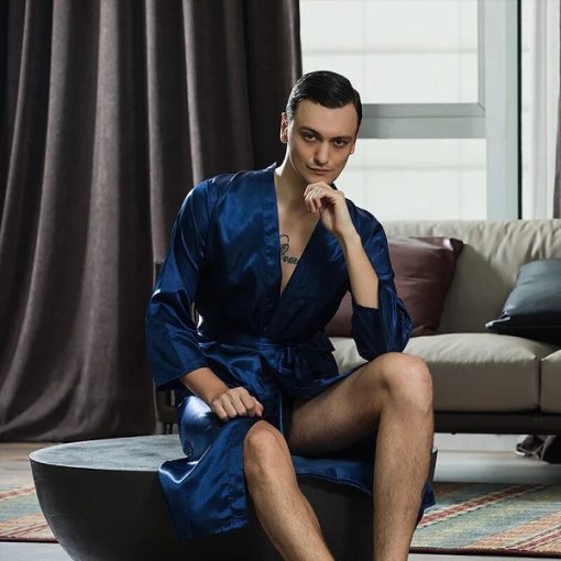 Robe De Chambre Homme En Satin Léger - Kimono D'été Avec Ceinture - Pour Spa, Maison, Hôtel