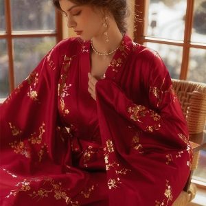 Robe De Chambre Soyeuse Crème Ivoire - Satin Dentelle Perle Taille XL