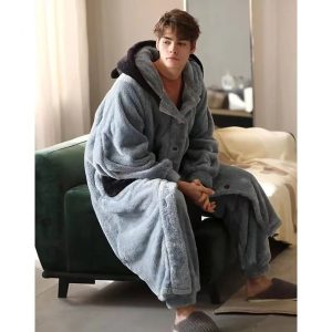 Chemise De Nuit Homme Pyjama Longue Manches Coton Doux - Robe De Chambre Confortable Grande Taille