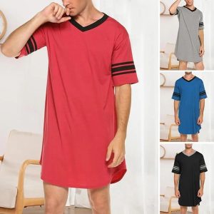 Pyjama Classique élégant Chemise De Nuit Homme Lars Amadeus - Pyjama Coton Col Rayé Henley Pyjama Col Henley Classique